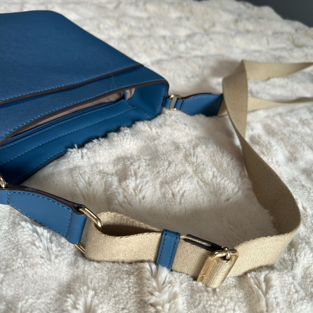 Michael Kors Navy Saffiano Leather Crossbody with Canvas Strap - Picture 3 of 9